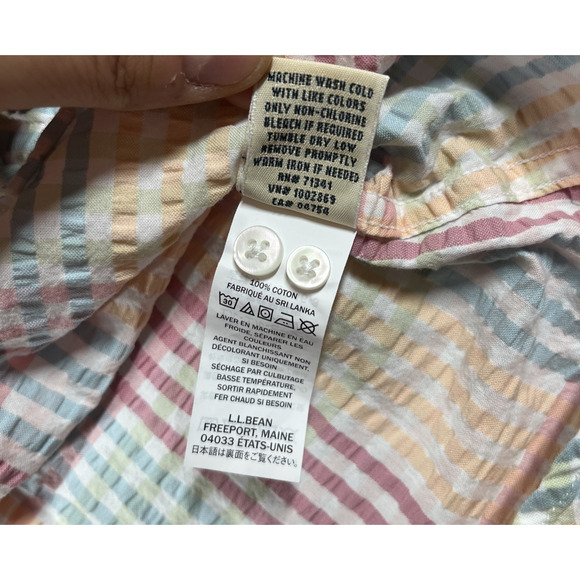 LL Bean Seersucker Shirt Womens Small Petite Pastel Button Cotton Vacationland - Picture 5 of 11